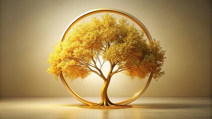 Wall Mural - A stunning gold tree standing in a circle, gold, tree, nature, circle, unique, beautiful, shiny, metallic, art, design