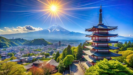 Wall Mural - Beautiful summer day in Japan with clear blue skies, Japan, summer, blue sky, clear sky, sunny, vacation, travel, tranquil