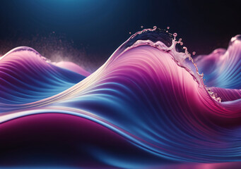 Wall Mural - Vibrant abstract wavy background with a smooth blend of pink and blue hues. Digital art of abstract wave with gradient purple and pink watercolor. Concept for modern design and fluid motion.