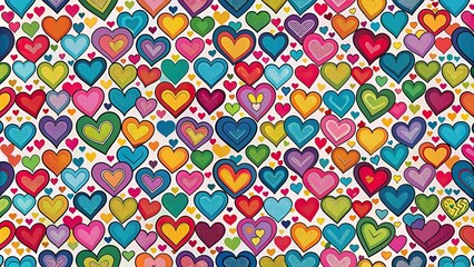 Wall Mural - Seamless pattern with colorful hearts , love, romance, Valentine's Day, background, repetitive design, endless, texture, wallpaper