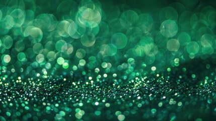 Abstract shiny green glitter background with bokeh lights