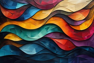 Poster - Abstract Wavy Painting With Vibrant Colors and Geometric Shapes