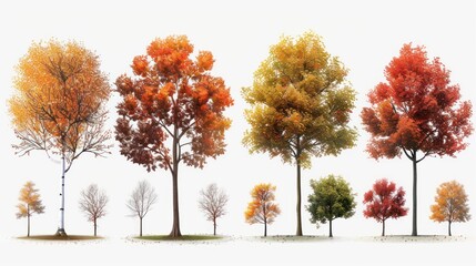 Assorted Tree Collection: Maple, Oak, Birch, and Chestnut Isolated in Nature Objects