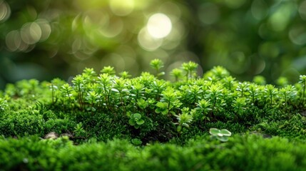 Lush Green Moss and New Growth in a Forest
