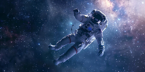 A astronaut floating in space, beautiful galaxy background