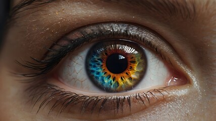 Close-up of eye blue and yellow.