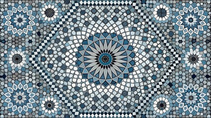 Wall Mural - Monochromatic mosaic shapes creating a geometric pattern design, mosaic, monochromatic, shapes, geometric, pattern