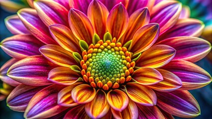 Wall Mural - Vibrant macro shot of a colorful blooming flower, highlighting intricate details and textures, flower, vibrant, colorful, bloom
