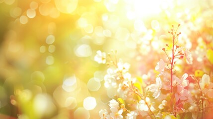 Canvas Print - An abstract depiction of a sunny spring day with soft, diffused light and blooming flowers in the foreground