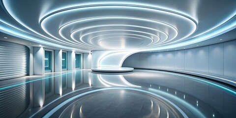Wall Mural - Futuristic interior with curved walls and soft lighting ,  rendering, futuristic, interior design