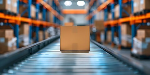 Canvas Print - Efficient Shipping Logistics The Significance of a Cardboard Box Conveyor Belt in a Warehouse. Concept Warehouse efficiency, Shipping logistics, Cardboard box conveyor belt, Supply chain management