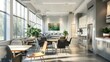 © BraveSpirit - Bright and spacious modern office break room with large windows and natural light