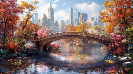 Poster - Autumnal Bridge in a City Park