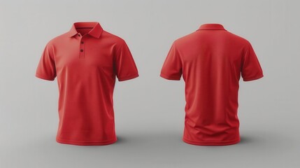 front and back view of blank red polo shirt apparel mockup for branding designs