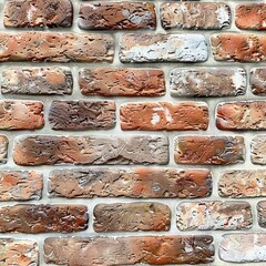 Canvas Print -   A tight shot of a red and gray brick wall adorned with white stripes of paint