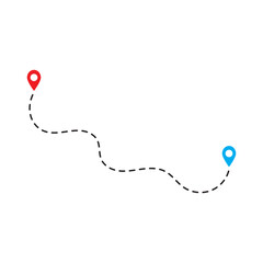 Poster - Route icon - two points with dotted path and location pin. Route location icon two pin sign and dotted line. Travel vector icon. Travel from start point and dotted line tracing. 