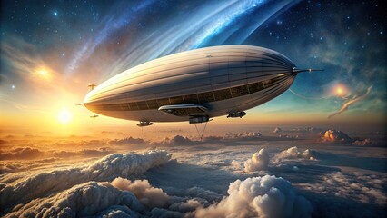 Wall Mural - Airship floating in the vastness of space, space, airship, spaceship, futuristic, exploration, travel, science fiction