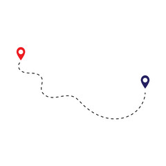 Route icon - two points with dotted path and location pin. Route location icon two pin sign and dotted line. Travel vector icon. Travel from start point and dotted line tracing