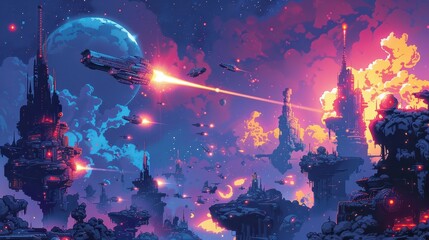 Space City Under Fire - Sci-Fi Cityscape