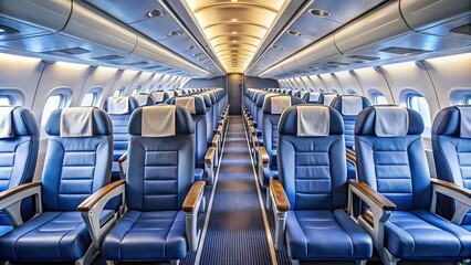 Wall Mural - Airplane interior with rows of empty seats , travel, transportation, aviation, passenger, cabin, aircraft, luxury