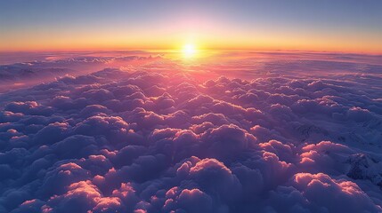 Poster -   The sun sets behind the clouds while flying towards the airport