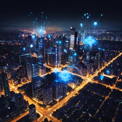 modern city with wireless network connection and city scape concept.wireless network and connection 