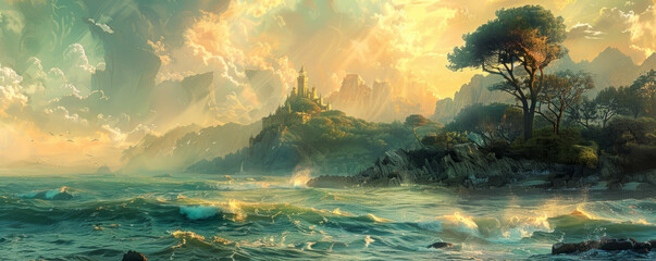 A distant island shrouded in mystery beckons, its shores lapped by the ebb and flow of waves as old as time.