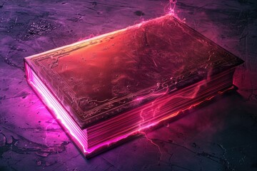 Wall Mural - A book with a glowing cover sitting on a table