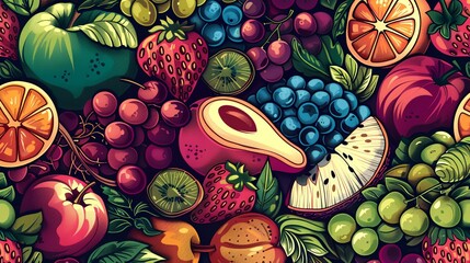 Wall Mural - a painting of a bunch of fruit on a table top