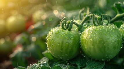 Wall Mural - Green Tomatoes After Rain