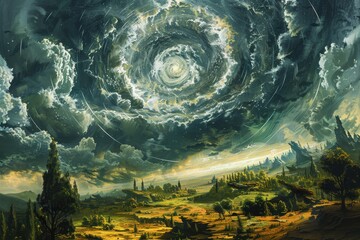 Wall Mural - Whirlwind of Clouds in a Fantasy Landscape