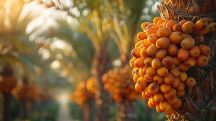 Wall Mural - Close-Up of Ripe Dates on a Palm Tree
