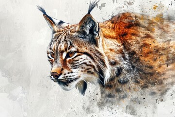 Wall Mural - A picture of a lynx sitting on a white surface, providing a clear view of its fur and facial features