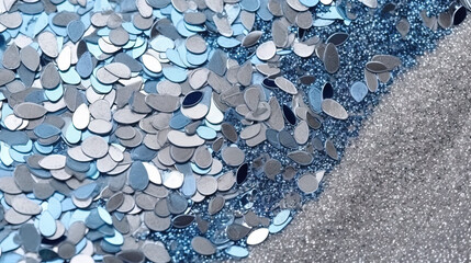 Poster - Abstract shiny background with blue glitter waves. Scattered confetti sparkles with light blue color.