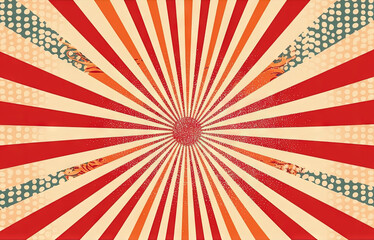 Wall Mural - Sun burst in retro style with grungy dots. Vintage sun rays background.