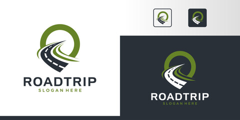 Road trip logo design. Road logo with pin location design graphic symbol icon vector