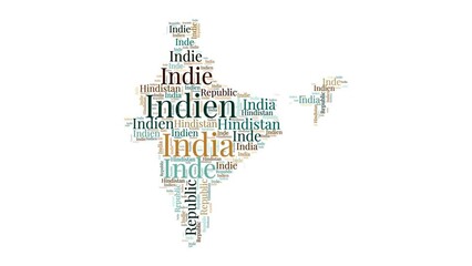 Wall Mural - India shape words animation. India boundary filled with country names animated. Country opening, intro, presentation video.