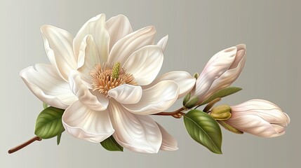 Sticker - Magnolia flower isolated on transparent background, old botanical illustration  