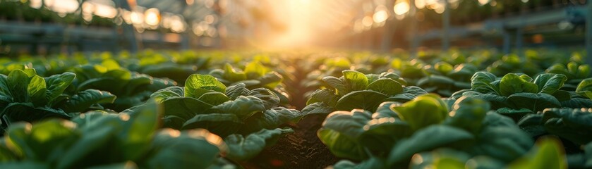 Wall Mural - A field of green plants with the sun shining on them