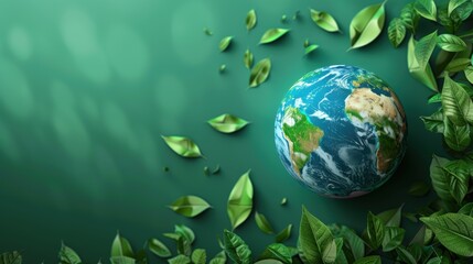 pixelated earth globe surrounded by lush green leaves
