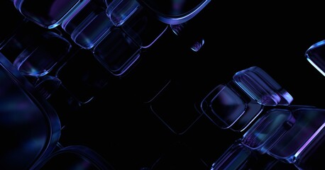 Fototapete - Abstract geometric blocks on a black background, 3d render