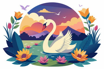 Wall Mural - beautiful swan vector illustration