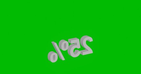 Poster - Animation of rotation of a white 25 percent symbol with shadow. Simple and complex rotation. Seamless looped 4k animation on green chroma key background