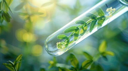 Sticker - Close up of a plant in a test tube with a blurred background Biological chemistry