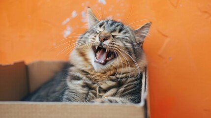  Humorous cat laughing inside container with blank area
