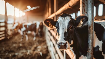 Wall Mural - Close-Up of a Curious Cow in a Barn