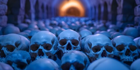 Wall Mural - A Collection of Human Skulls in a Sinister Dungeon. Concept Dark Fantasy, Sinister Aesthetic, Horror Photography, Macabre Decor, Spooky Creations