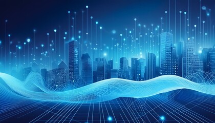 Wall Mural - blue big data city science and technology background