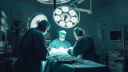 surgeons performing a surgical procedure in a sterile, well-equipped operating room