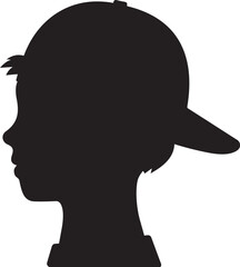 Child boy with baseball hat Head side view Silhouette.